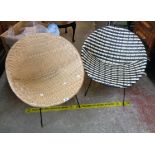 Two 1960's woven plastic and metal framed disc chairs, set on slender painted metal legs - both with
