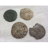 Two Medieval English silver coins, an antique Irish coin, and another - various condition