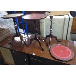 A reproduction mahogany pedestal wine table - sold with two others - various condition