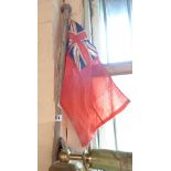 A dinghy red ensign on pole - sold with two pewter plates