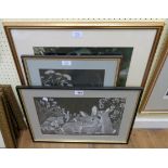 Marjorie Chadwick Harris: two framed scraper board prints, depicting rabbits and hedgehogs - sold