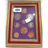 A framed 1970 decimal coin set