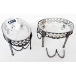 A pair of 4 1/2" silver oval table salts with decorative pierced rims, lion mask topped reeded