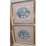 Keith Johnson: a pair of framed oval watercolour floral studies - signed