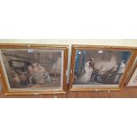 Two gilt framed 18th Century coloured stipple engravings, one after George Morland entitled "Playing