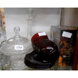 Assorted glassware including Victorian cut glass rinser, decanter, etc. - various condition