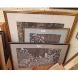 Marjorie Chadwick Harris: two framed scraper board prints, depicting rabbits and hedgehogs - sold