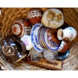 A basket of assorted china and glass including Fishley & Holland jug, etc.