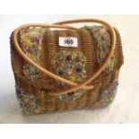 A vintage gold painted wicker handbag encrusted with beads by Midas of Miami