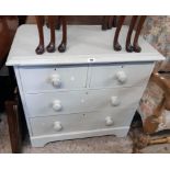 A 33" Victorian later painted pine chest of two short and two long graduated drawers, set on bracket