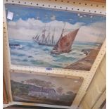 Two 20th Century unframed oil paintings on stretchered canvases, one depicting a harbour entrance