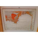 A framed OS edition geological survey map of Devonshire - 1952