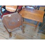 An 25" polished oak side table, set on standard ends - sold with an oak folding tea table/