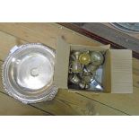 A quantity of small silver plated trophy cups and a damaged entree dish