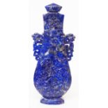 A Chinese carved lapis lazuli two handled vase and cover of archaistic form - small chip to the rim