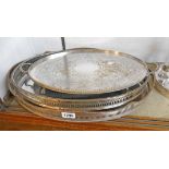 A large silver plated copper oval gallery tray - sold with another and a tea tray