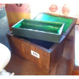 An antique mahogany jewellery box with inlaid musical motif to lid and tray interior