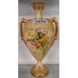 A Royal Worcester vase with hand painted thistle decoration - chip to top