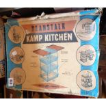 A vintage Beanstalk Kamp Kitchen collapsible storage unit in remains of original box
