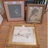 An ornate gilt framed late Victorian white lead highlighted pencil portrait of a young girl - sold