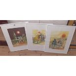 Carmelo de la Pinta: three matching framed signed limited edition coloured prints, depicting a