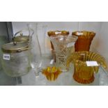 Assorted glassware including Victorian rinser, biscuit barrels, vases, etc.