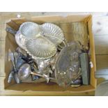 A box containing a quantity of silver plated items including ladles and other cutlery, pierced