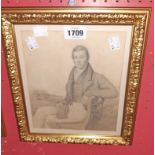 Charles Hayter: a gilt framed three quarter length pencil portrait of Mr G. Dawkins seated holding a