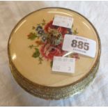 A vintage brass dressing table powder jar with embroidered lid and Thorens musical movement - Loch