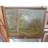 C. Inness: a gilt framed oil on canvas, depicting a woodland track - signed - sold with Douglas: a