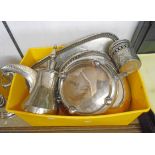 A quantity of silver plated items including late Turkish coffee pot, trays, entree dish and hand