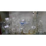 Assorted glassware including Waterford goblet, sundae dishes, celery vase, etc.