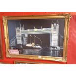 Cdr. J.L. Muxworthy RN: a gilt framed oil on canvas depicting a night time view of Tower Bridge