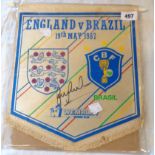 A 1987 England v Brazil pennant signed by Gary Lineker - sold with a signed photo for same
