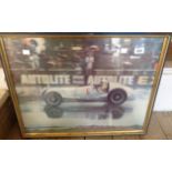 Two matching motor racing photographic prints depicting 1937 Mercedes-Benz W125 Grand Prix racing