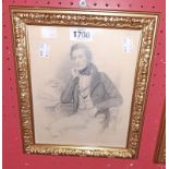 A gilt framed pencil portrait of Edmund Blake of Bramerton Hall, drawn by Lady Elizabeth