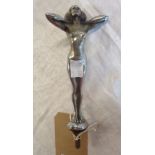 A vintage chrome plated Desmo car mascot of a nude woman Amo - some wear to the plating