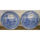 A pair of 19th Century Spode blue and white Death of the Bear pattern plates