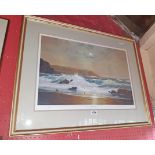 Peter Cosslett: a gilt framed signed limited edition coloured print entitled "Moonlit Sea" - 343/850