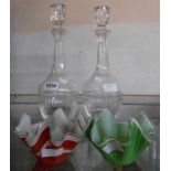 Two cut glass decanters - sold with two handkerchief vases