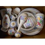 A box of assorted Poole Pottery items including vases, preserve pot, plates, etc.