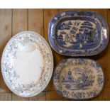 A large oval Wedgwood & Co. meat plate with drainer - sold with two others - various condition