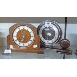 Two vintage platform mantel timepieces comprising a polished oak cased Bentima and a stained wood