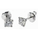 A pair of hallmarked 750 white gold diamond stud ear-rings - 1.2ct. TDW
