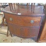 A 26" 19th Century mahogany bow front bedside cabinet with long deep drawer and pair of cross banded