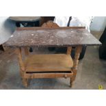 A 36" Victorian brown marble topped washstand, set on a polished pine base with drawer to