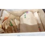A box containing a quantity linen, embroidery and lace