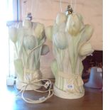 A pair of ceramic matte finish bunch of tulip pattern table lamps