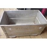 A vintage aluminium Plymouth Refreshment Rooms crate
