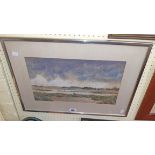 Michael Norman: a metal framed watercolour entitled "Passing Tide Towards the River Alde", Suffolk